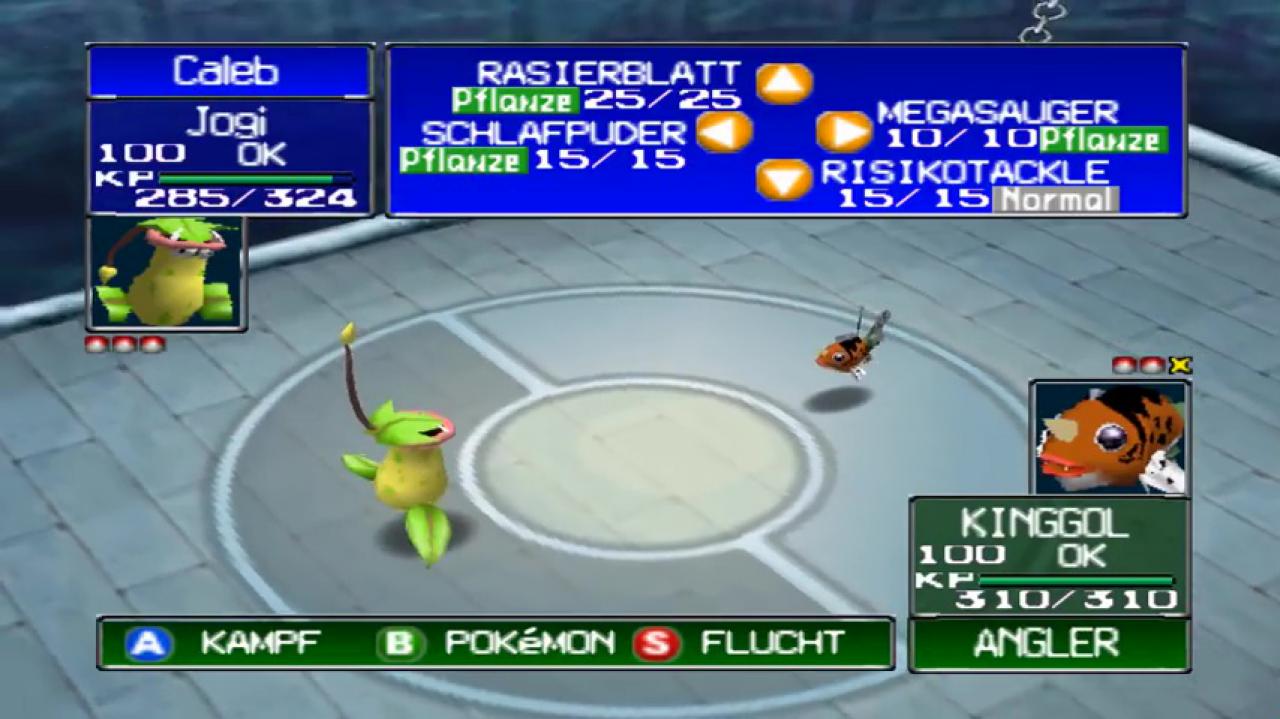 [15/01/2018] Bei den Kämpfen könnt ihr angreifen, das Pokémon wechseln oder versuchen, die Flucht zu ergreifen. Auf Items müsst ihr in Pokémon Stadium aber verzichten.