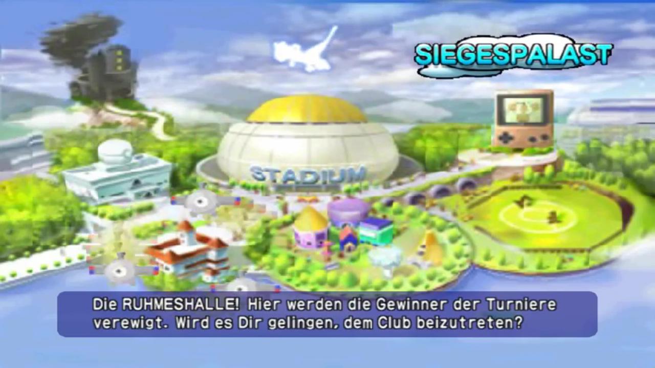 [15/01/2018] Die übersichtliche Oberwelt in Pokémon Stadium ist in ihrem Aufbau von typischen Freizeitparks inspiriert. Von hier aus erreicht ihr alle sieben Modi. Typisch Pokémon: Eure aktuelle Auswahl wird durch drei kreisende Magnetilo dargestellt.