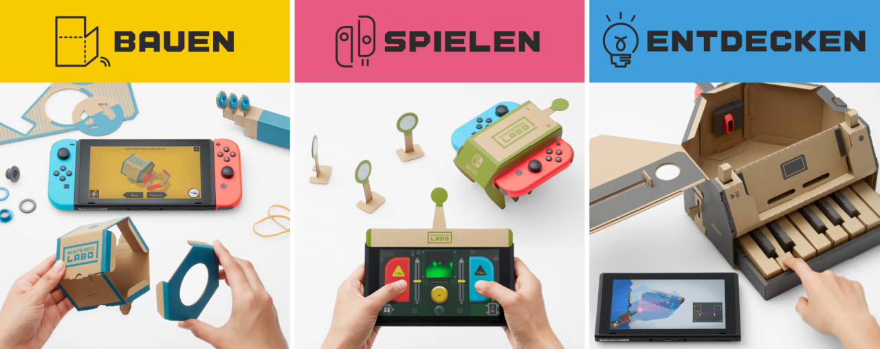 [08/02/2018] Erst bauen, dann mit dem Gebauten spielen und zuletzt eigene Ideen entdecken und umsetzen: So soll Labo funktionieren.