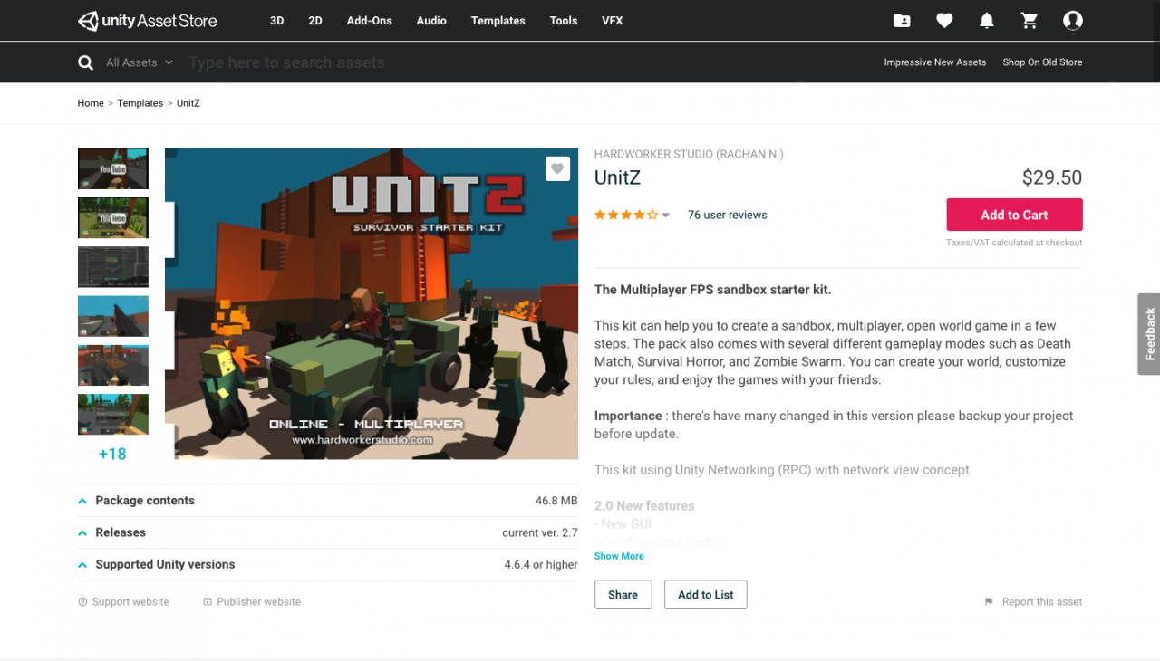 [09/02/2018] Im Asset-Store von Unity finden sich viele Komplettpakete. UnitZ etwa ist als Starterkit zum Lernen gedacht, wurde aber mehrmals auf Steam als komplettes Spiel verkauft.