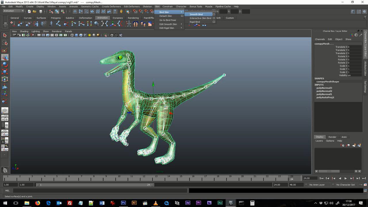 [22/03/2018] Rigging und Skin Weight gehören zu den wichtigsten Vorbereitungen einer Animation. Hier wird das Skelett einer Figur mit dem „Fleisch“ verbunden.