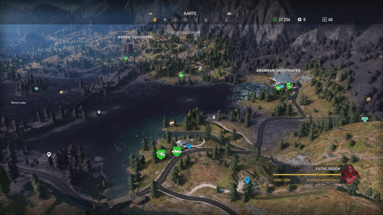 [26/03/2018] Die dreidimensional gestaltete Map ist echt gut gelungen und erlaubt uns einen guten Überblick über Hope County.