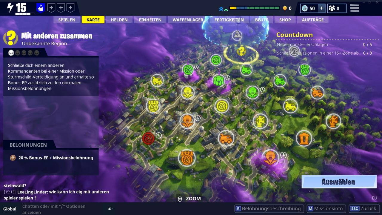 [29/03/2018] Fortnite im Test -&nbsp;Je stärker eure Heimatbasis, desto mehr Missionen und Regionen dürft ihr angehen. Die meisten Karten spielen sich jedoch sehr ähnlich.