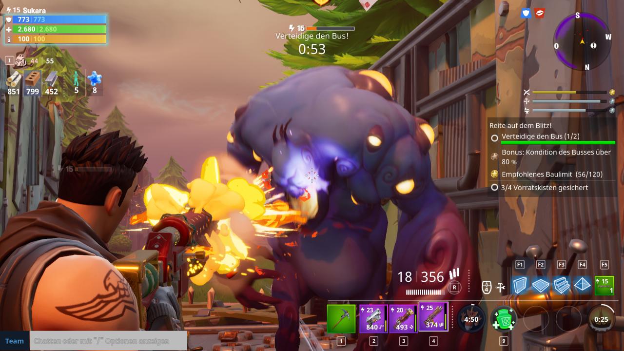 [29/03/2018] Fortnite im Test -&nbsp;Der Smasher kann in wenigen Augenblicken ein dickes Loch in eure Verteidigung reißen. Erledigt ihn also so schnell wie möglich!