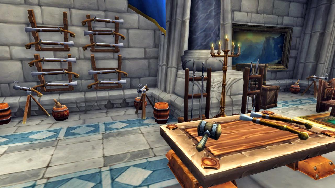 [06/04/2018] Waffen an Wänden und auf Tischen. So könnte der Loot in einer WoW-Version des Battle Royale aussehen. Einfache Kisten würden es aber auch tun.