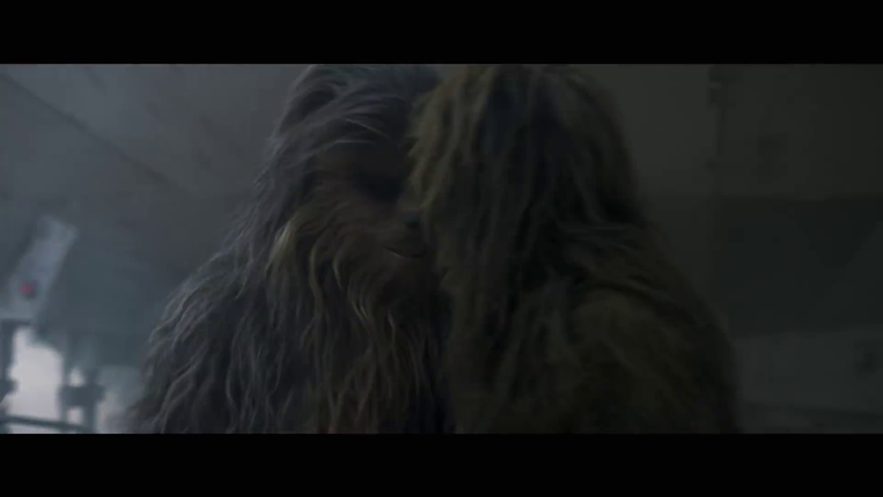[13/04/2018] Chewie in herzlicher Begegnung mit einem anderen Wookie. Der etwas schmaleren Statur nach zu urteilen, handelt es sich vermutlich um einen weiblichen Wookie und damit möglicherweise um Chewis Frau Malla.