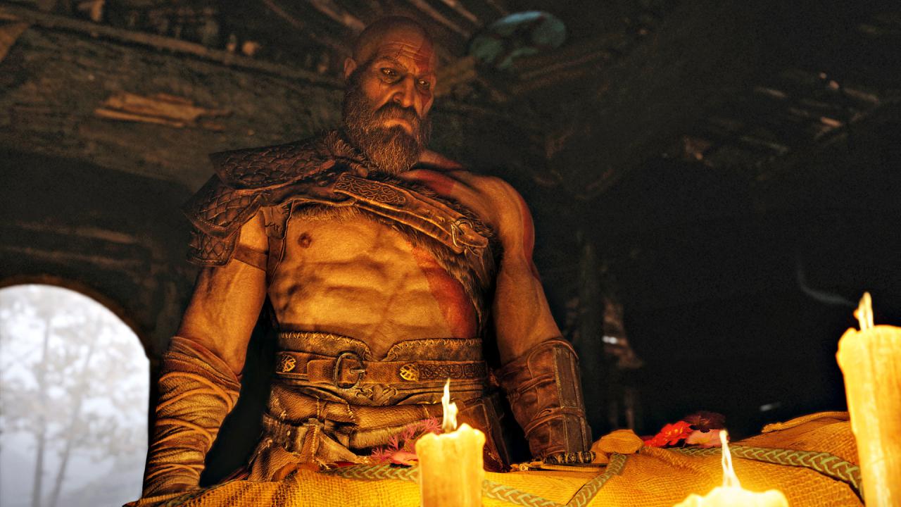 [12/04/2018] Kratos blickt auf den verhüllten Leichnam seiner verstorbenen Frau Faye. Allem Anschein nach war sie diejenige, die ihm die magische Leviathan-Axt vermachte.&nbsp;