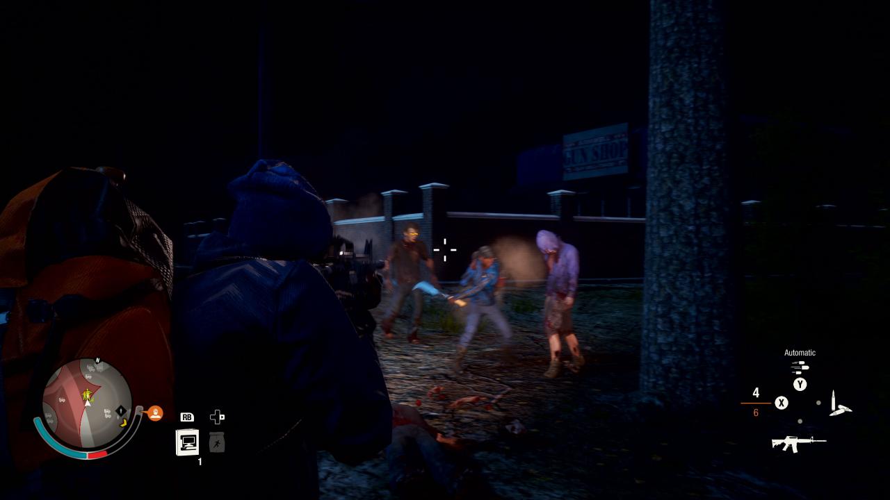 [27/04/2018] Gelungenes Teamwork: Während unsere KI-Kameradin zwei Zombies im Nahkampf auseinander nimmt, geben wir ihr aus der Distanz Rückendeckung.