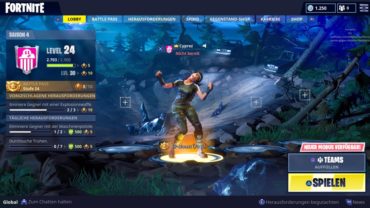 Fortnite: Der aktuelle Charakterbildschirm sieht schick aus.