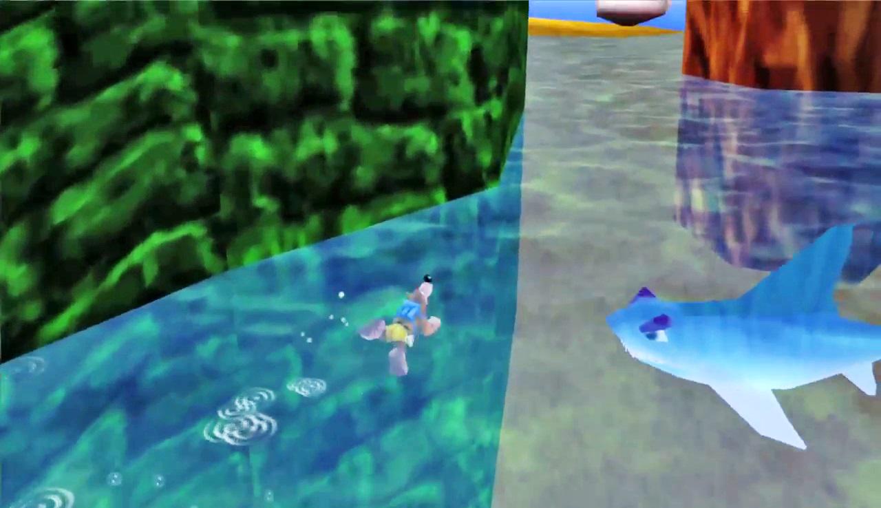[21/06/2018] Haifisch Snacker, der es im Level Treasure Trove Cove auf unseren haarigen Hintern abgesehen hat sobald wir im Wasser landen, bereitet uns auch heute noch Albträume!