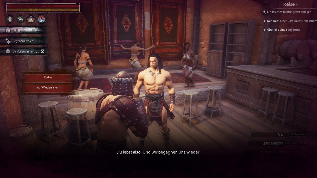 [14/06/2018] Conan Exiles im Test:&nbsp;Im Dungeon Abschaumtiefen aktivieren wir Schalter mit unserem Bogen, um den Wasserstand zu verändern und so in neue Bereiche zu gelangen.