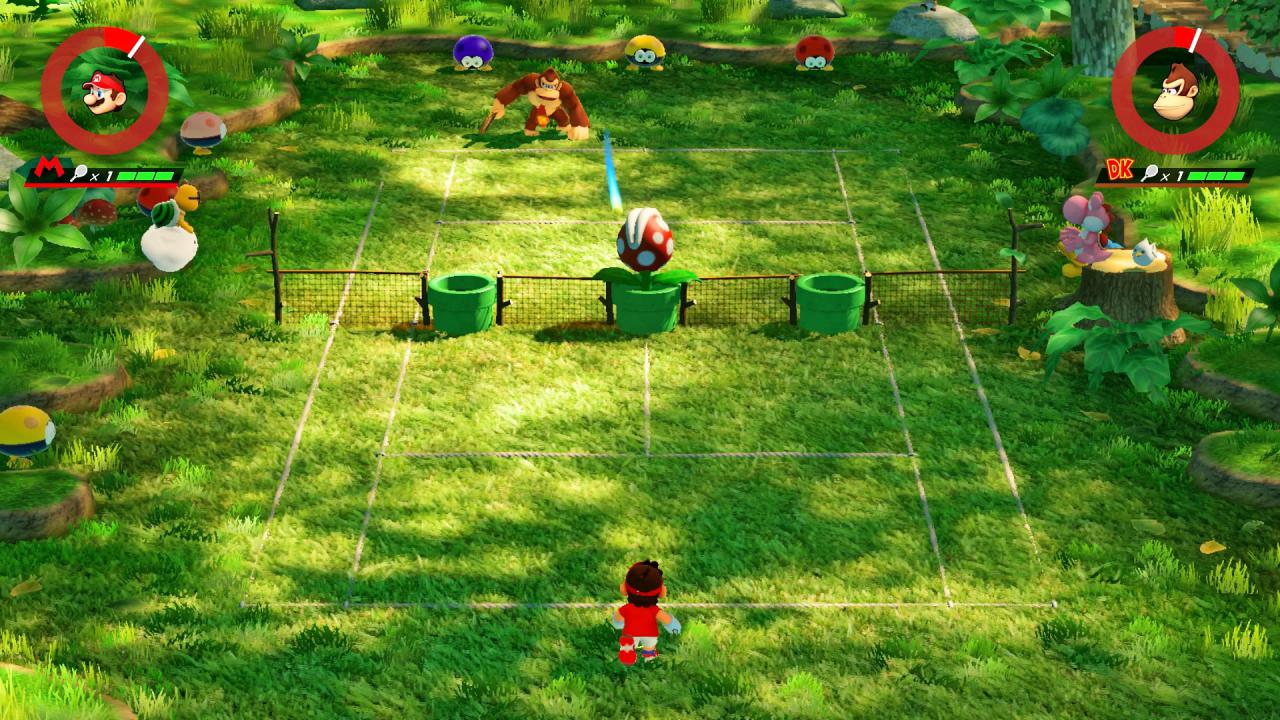 [01/06/2018] Neben Standardplätzen erwarten uns auch solche mit lustigen Mario-Elementen. Hier etwa fressen uns Piranha-Pflanzen die Bälle weg und spucken sie durch die Gegend!
