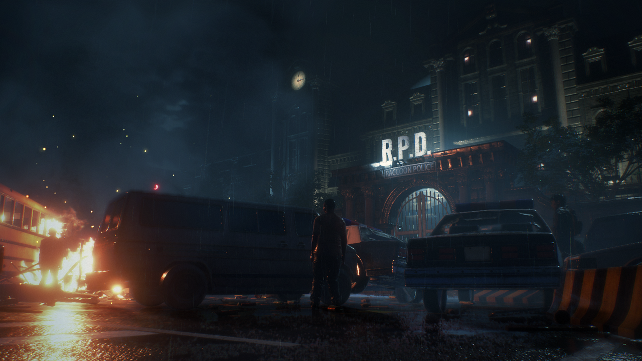 Leon S. Kennedy vor dem Polizeirevier in Raccoon City.