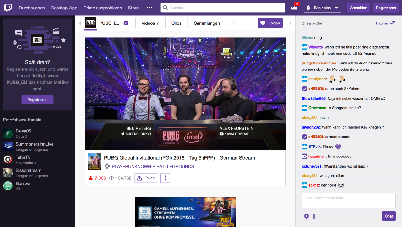 [31/07/2018] Der deutsche, von Ben Peters und Alex Feurstein moderierte Twitch-Stream war unterhaltsam und brachte es in Hochphasen immerhin auf 7000 bis 8000 Zuschauer. 