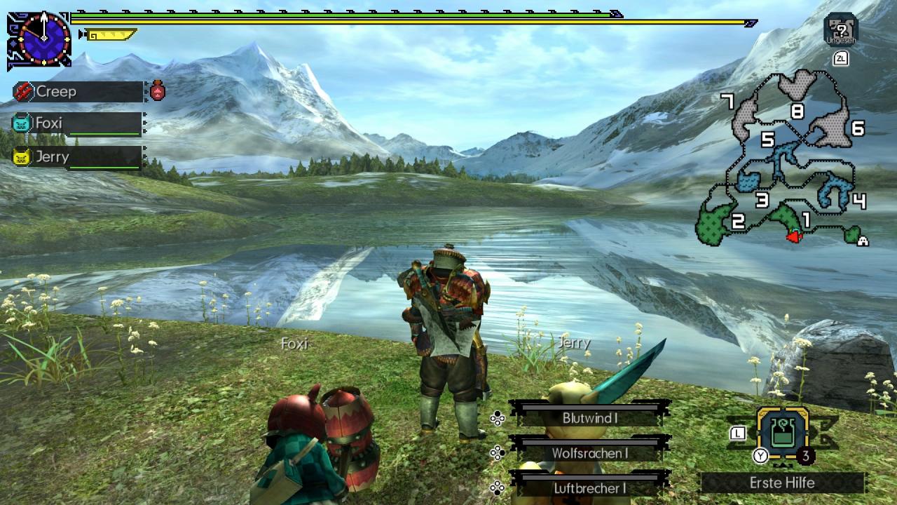 [28/08/2018] Monster Hunter Generations Ultimate im Test: So beeindruckend der Spiegeleffekt auf dem See auch sein mag, die matschigen Texturen trüben das Gesamtbild. Aus fast jeder pixeligen Pore strömt der 3DS-Mief.