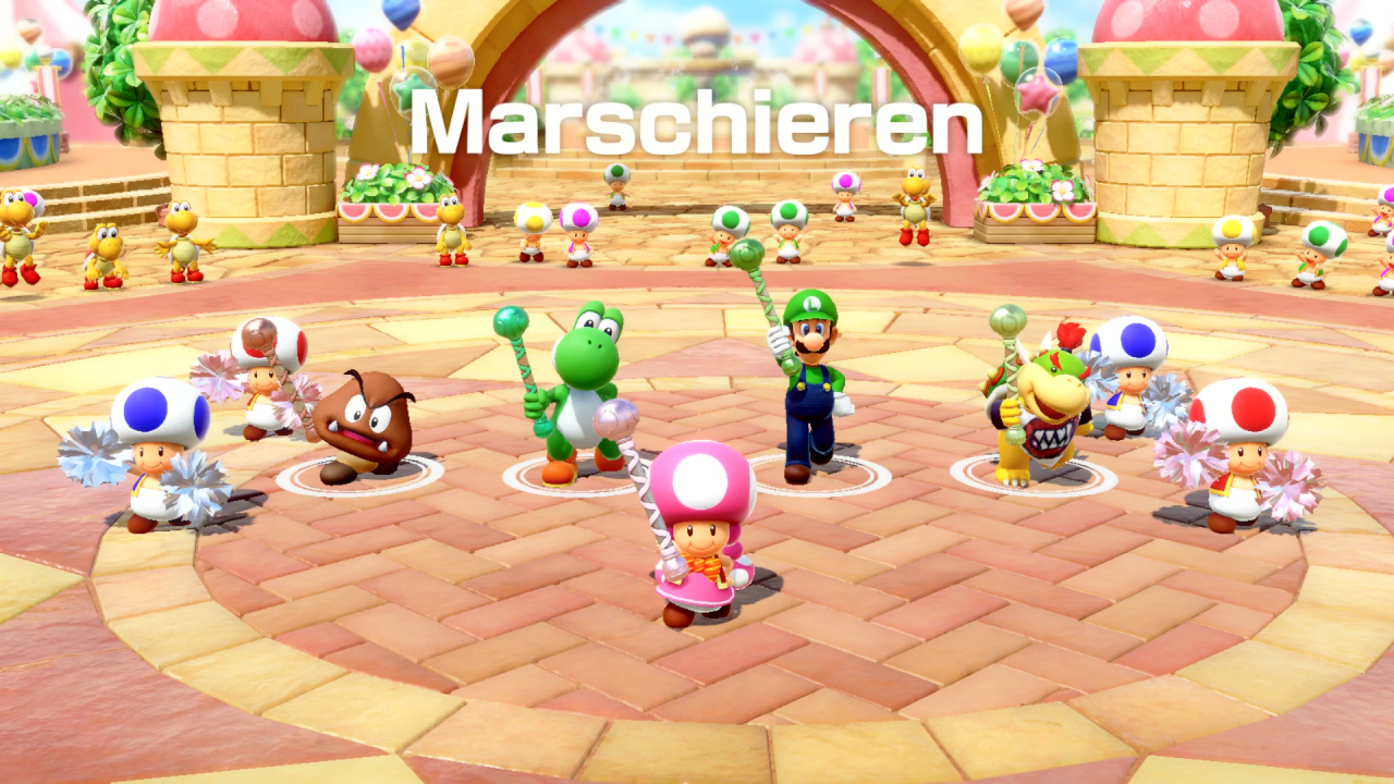 [28/09/2018] Bei Beat-Bühne schlagt ihr euch durch eine zufällige Auswahl aus dem Fundus der zehn Rhythmusspiele von Super Mario Party. Immer im Takt bleiben!