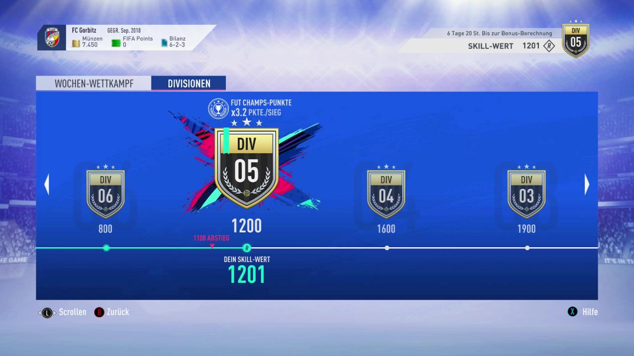 Skillpunkte und FUT-Champions-Faktor der jeweiligen Division in FIFA 19 Ultimate Team.