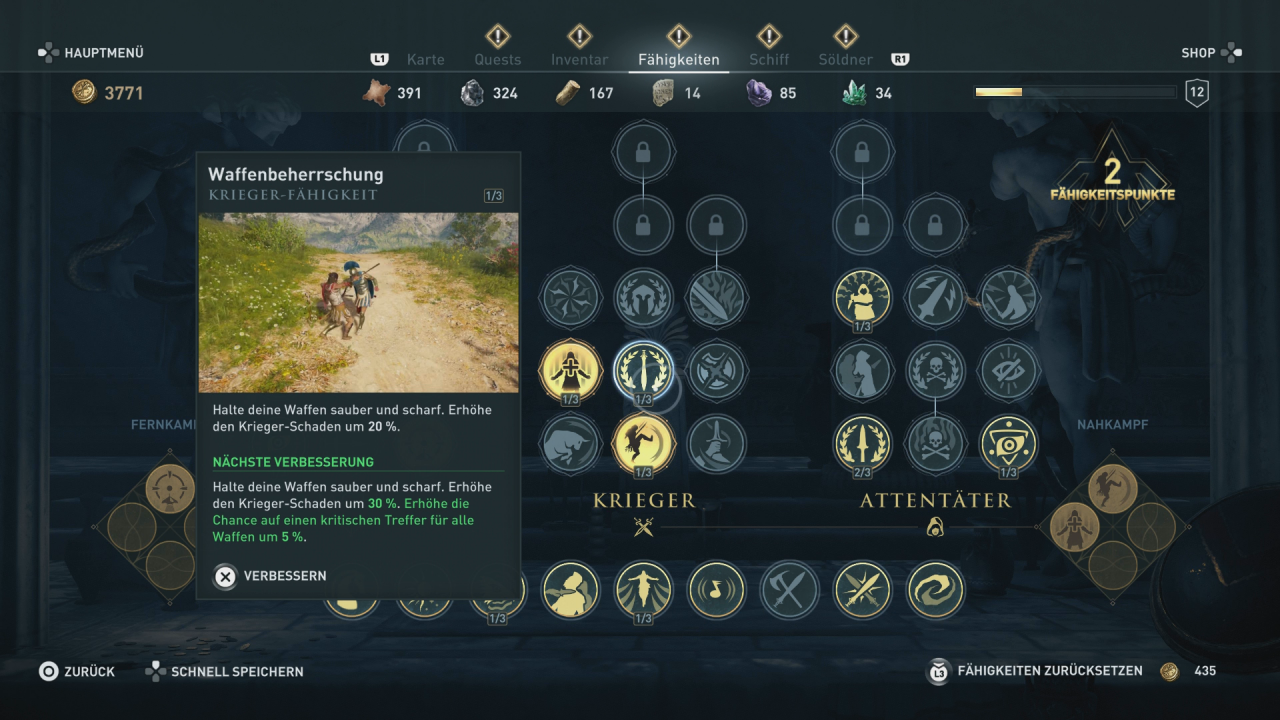 Der Skillbaum in Assassin's Creed Odyssey mit allerlei Fähigkeiten für euren griechischen Helden.