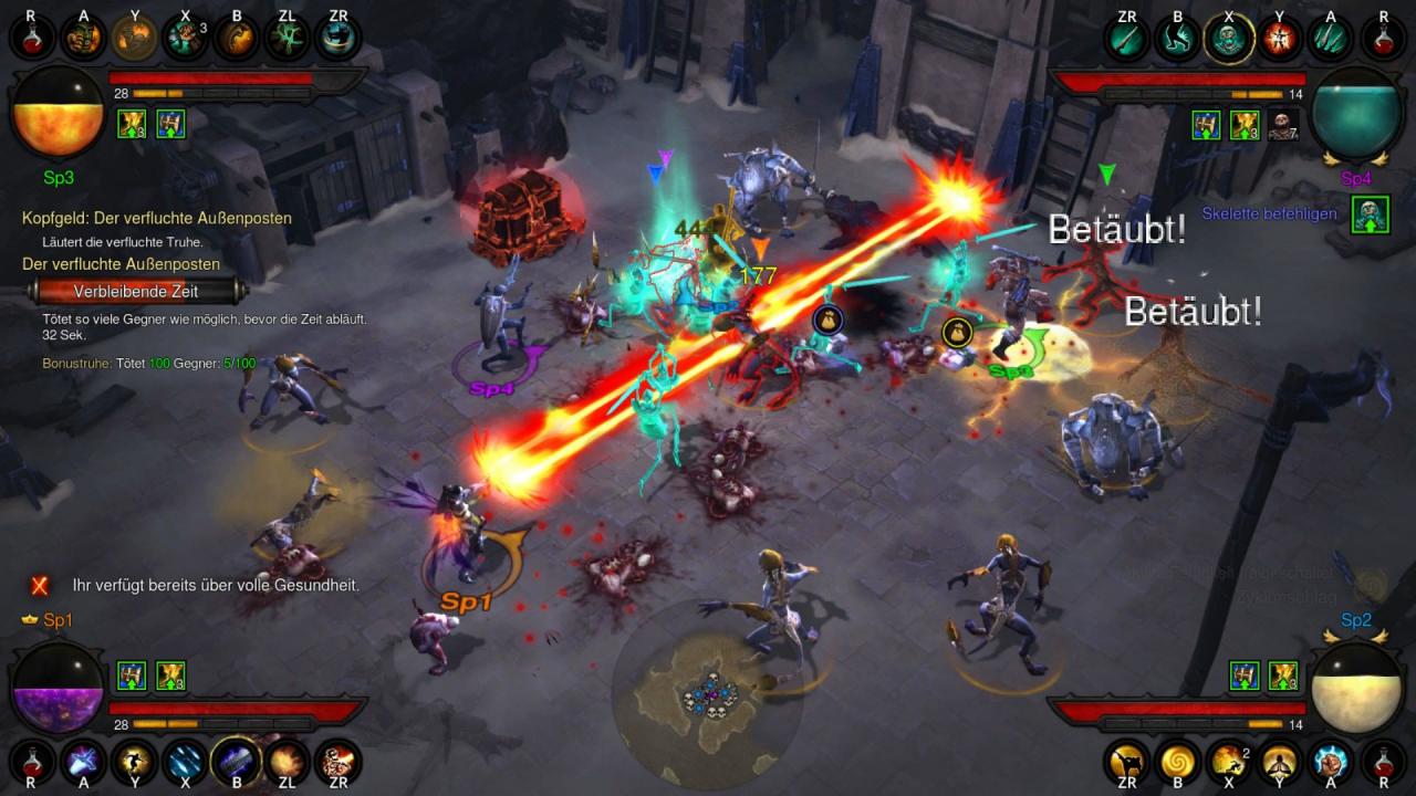 Auch auf der Switch macht Diablo 3 am meisten Spaß im Mehrspieler. Ihr könnt euch sowohl an einer Konsole, lokal per Wi-Fi oder online über den Server mit bis zu drei weiteren Recken zusammenschließen.