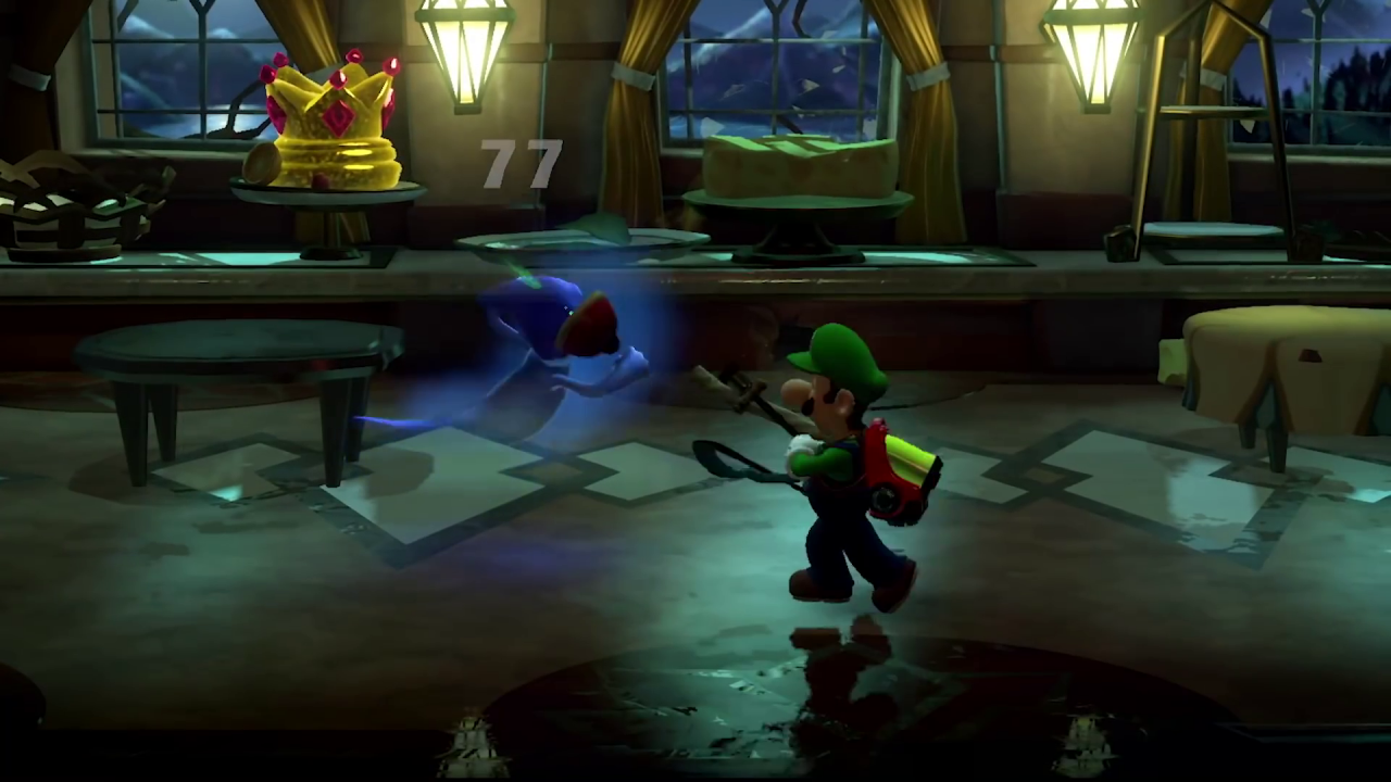 [04/10/2018] Gibt es neue Waffen und Fähigkeiten in Luigi’s Mansion 3? Darauf deutet zumindest der Pümpel hin, der im Trailer gegen einen Geist zum Einsatz kommt.