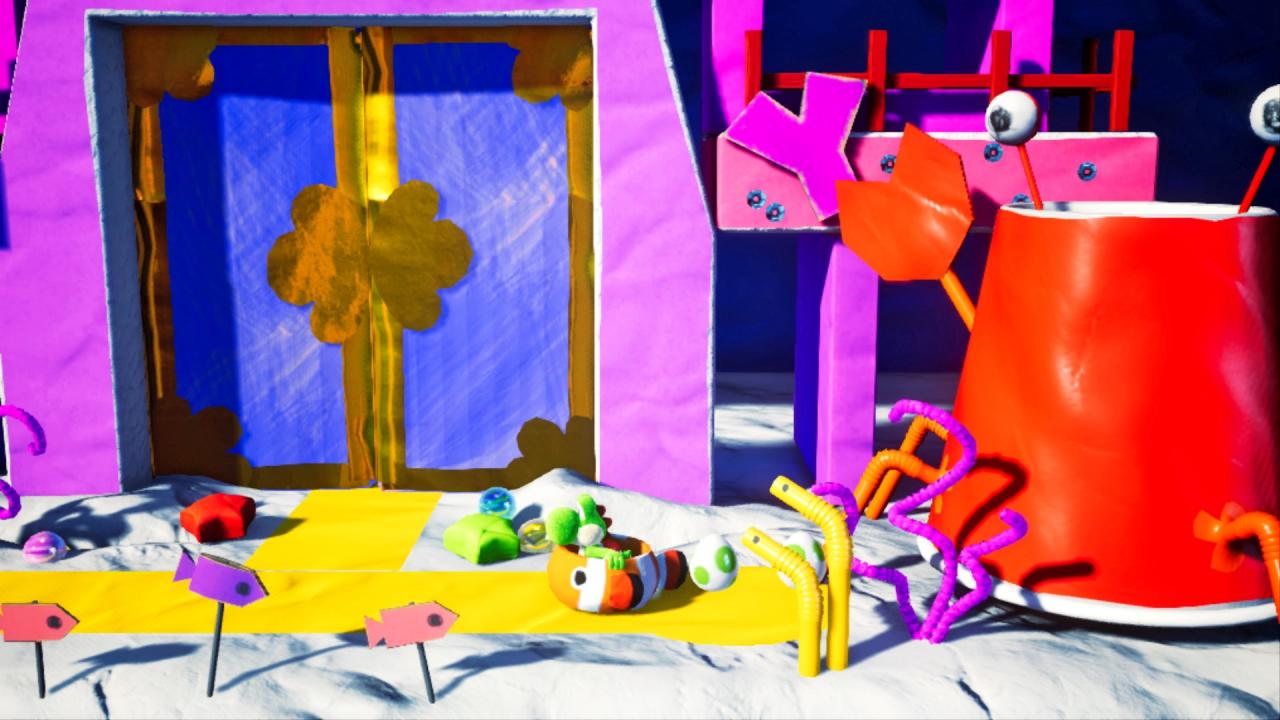 [04/10/2018] Auch Unterwasser-Passagen erwarten euch in Yoshi’s Crafted World, Strohhalme stellen hierbei Meereswürmer dar.