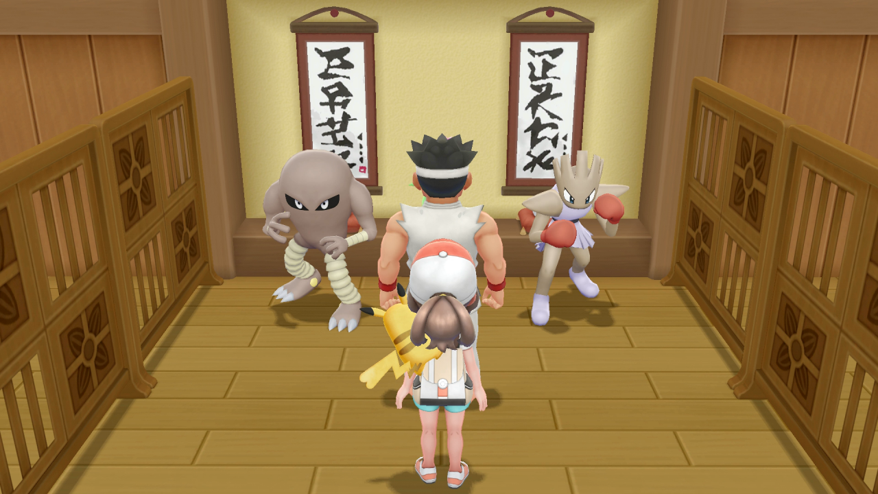 [19/11/2018] Im Kampfdojo dürfen wir uns zwischen den beiden Kampf-Pokémon Kicklee (links) und Nockchan (rechts) entscheiden.