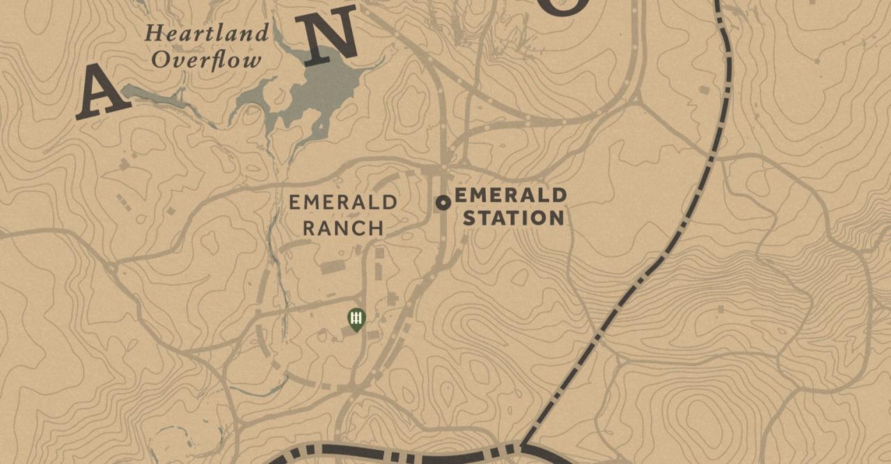 Kartenausschnitt in Red Dead Redemption 2 - Hehler bei Emerald Ranch.