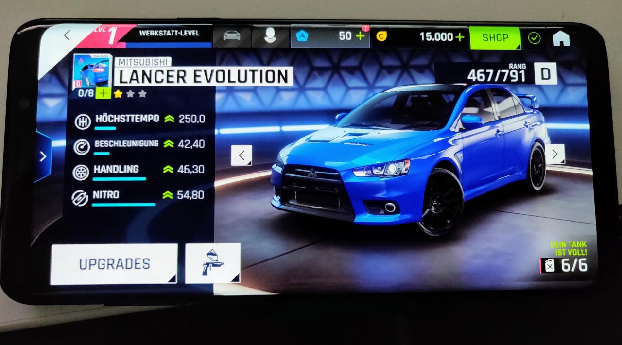 [30/11/2018] Das Spiel Asphalt 9 läuft auf dem Samsung Galaxy S9+ super flüssig.