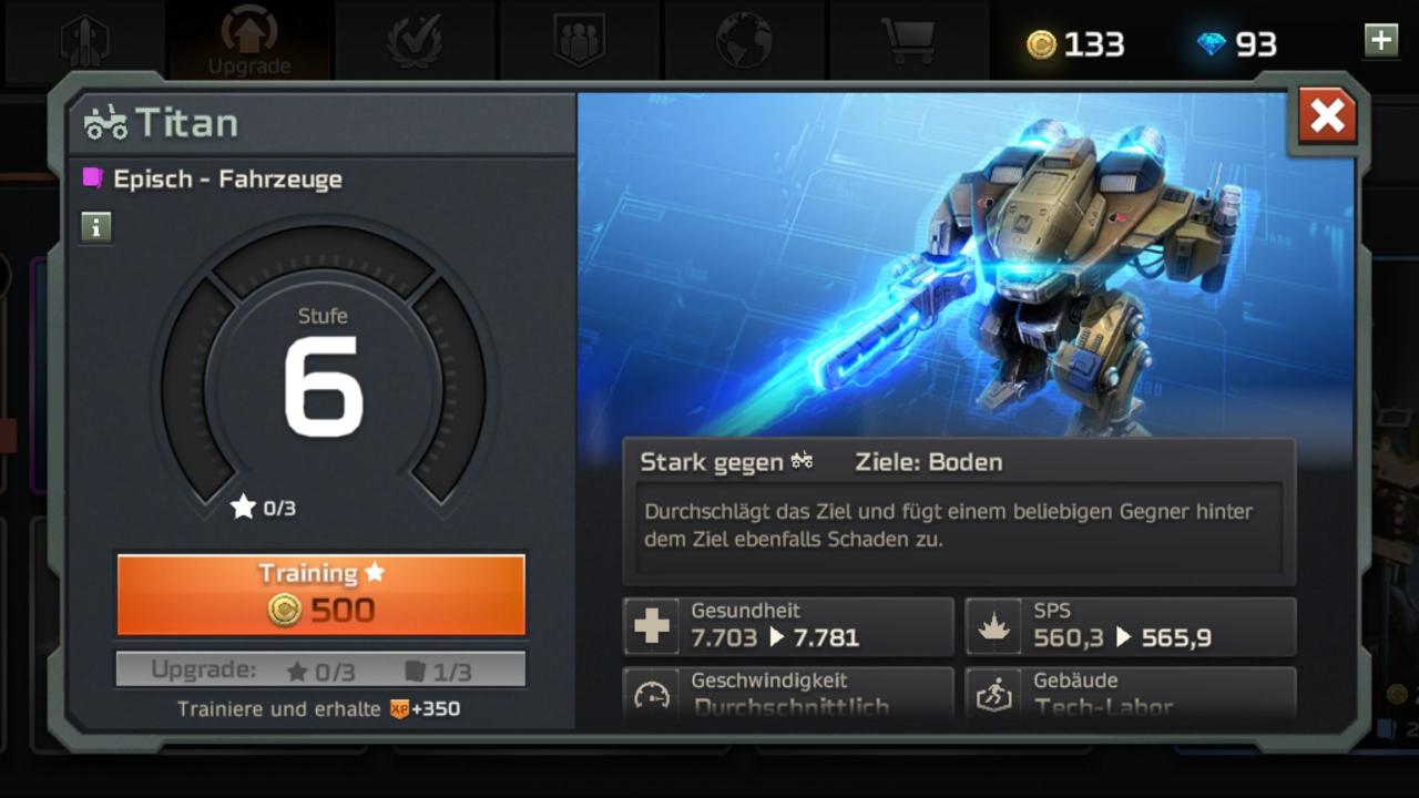 [13/12/2018] Command & Conquer: Rivals - Im Einheitenmenü findet ihr alle Infos zu euren Truppen. Details wie Upgrade-Level, Upgradekosten, Verteidigungs- und Angriffswert u. v. m.