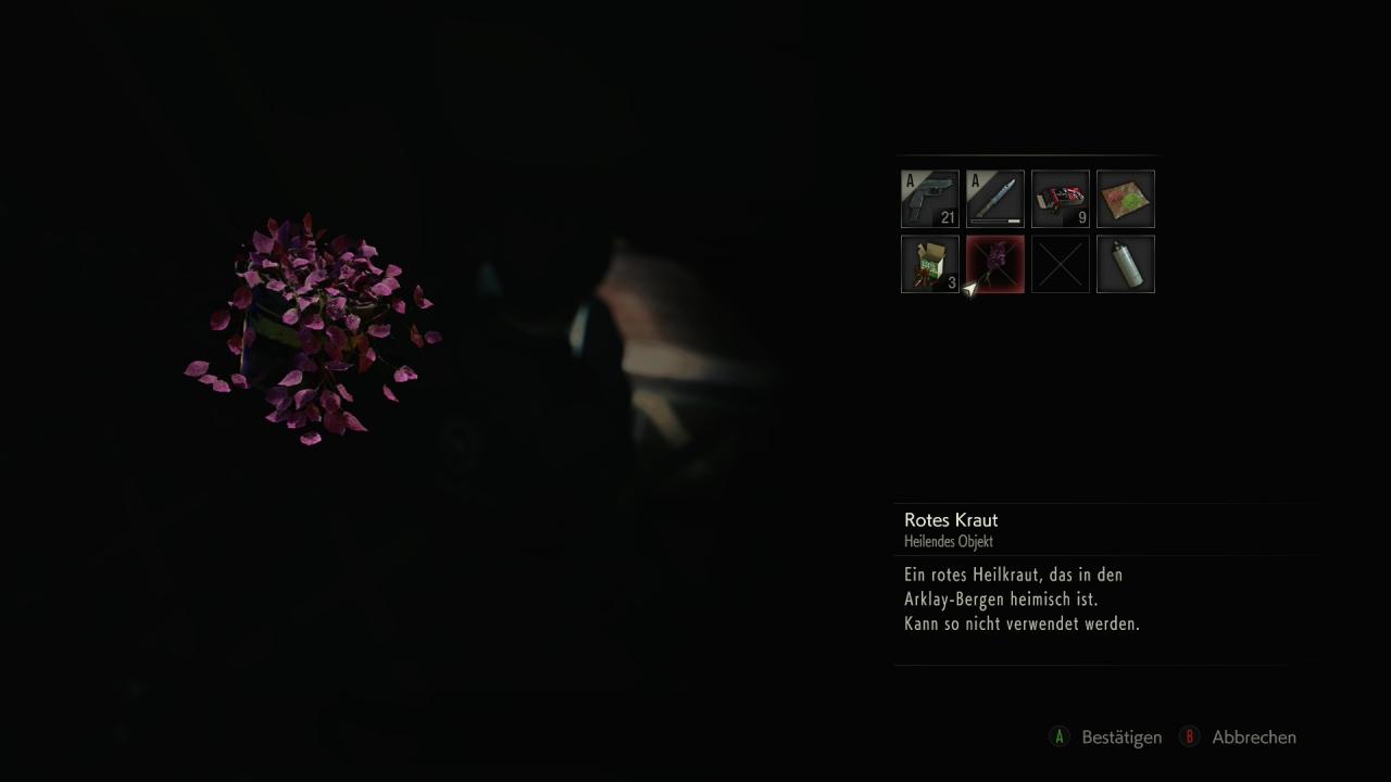 [23/01/2019] Resident Evil 2 Remake - Wie gewohnt mixt ihr Kräuter. Auch hier überlegt ihr vorher, in welchen Situationen ihr euch heilt.
