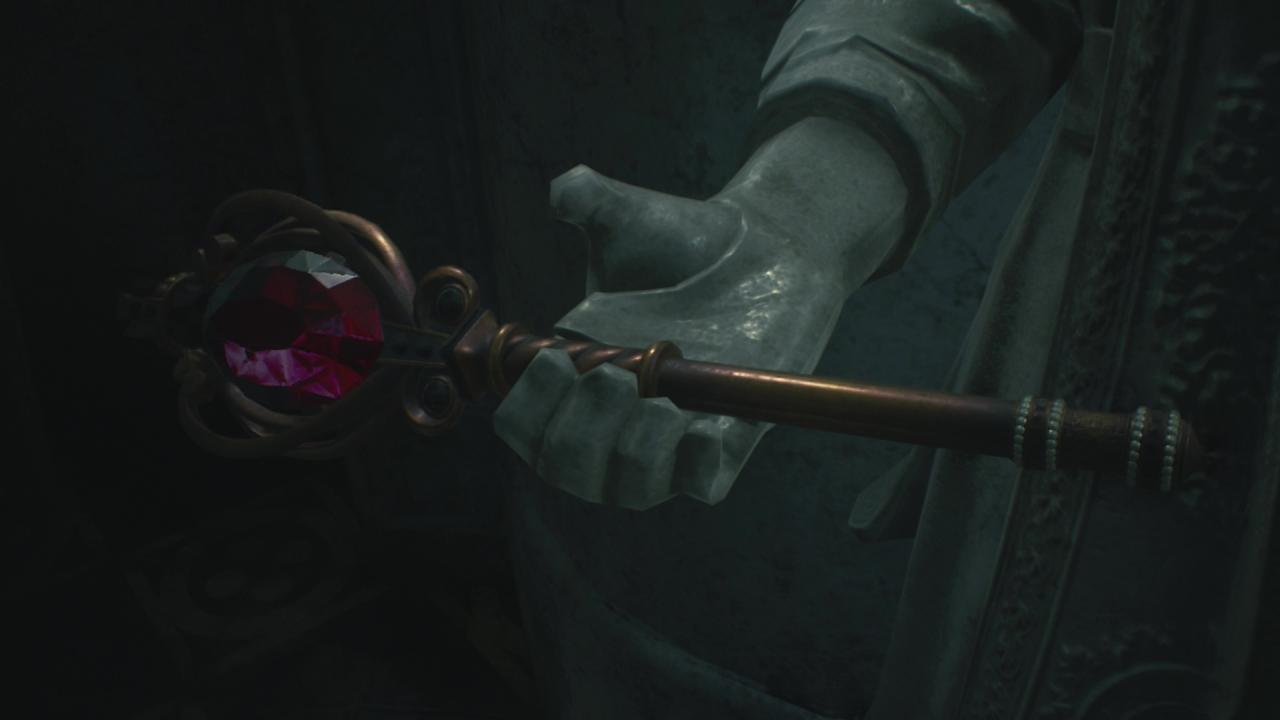 Das Zepter mit dem roten Rubin erhaltet ihr im Kunstzimmer in Resident Evil 2, sobald ihr das Buch mit dem Arm der Statue kombiniert. 