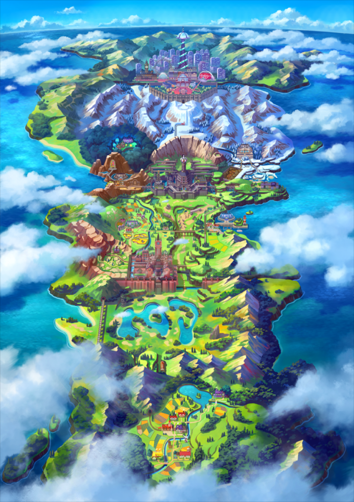 Die neue Galar-Region in Pokémon Schwert und Pokémon Schild ist abwechslungsreich und bietet verschiedene Gegenden wie Dorflandschaften, Städte, Berge und Höhlen.
