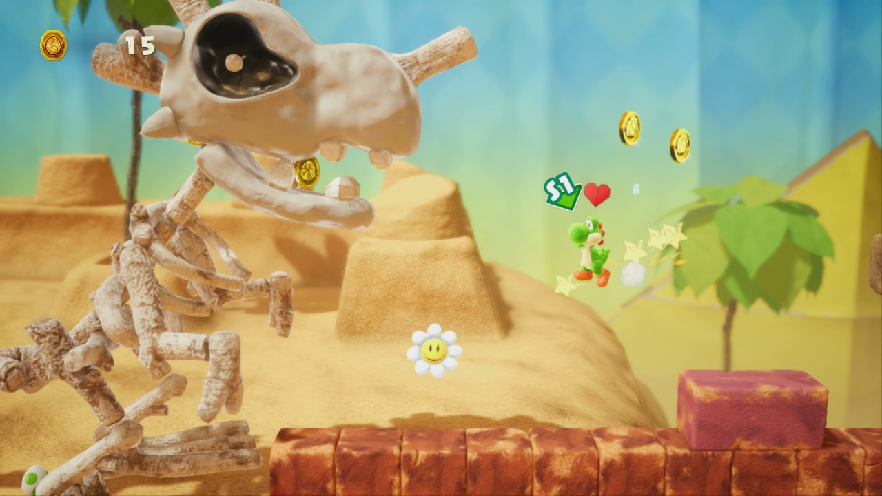 [28/03/2019] Yoshi's Crafted World: Welt 8 - Level 2: Skelettosaurus-Wrack: Die erste Blume erhaltet ihr zemlich am Anfang des Levels.