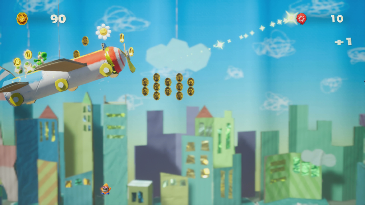 [28/03/2019] Yoshi's Crafted World: Welt 9 - Level 1: Flughöhenflug (Match): Hoch genug müsst ihr fliegen, um die erste Blume dieses Match-Levels zu erreichen.