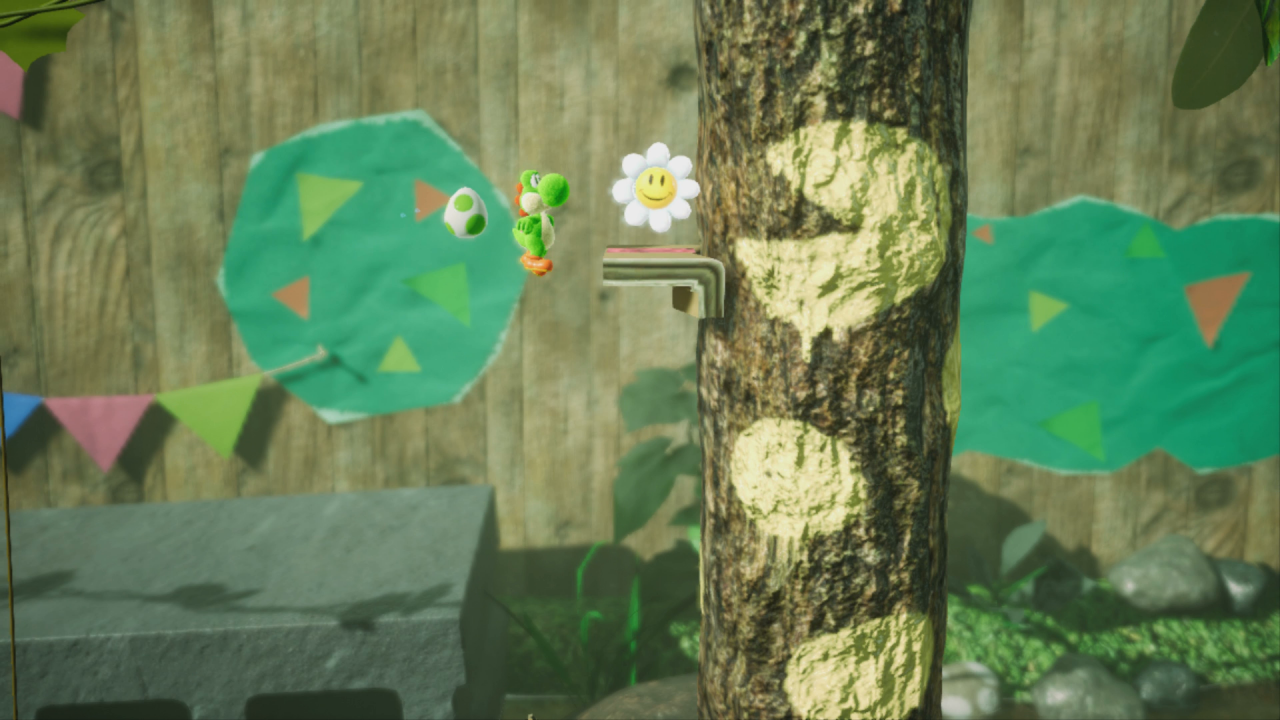 [28/03/2019] Yoshi's Crafted World: Welt 10 - Level 2: Sprung, Satz, Sieg: Auf einer Plattform ziemlich am Anfang des Levels findet ihr die erste Blume.