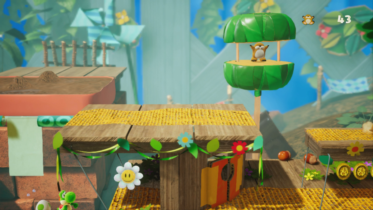 [28/03/2019] Yoshi's Crafted World: Welt 4 - Level 2: Monty Maulwurf-Marathon (Match): Die vierte Blume befindet sich unterhalb des üblichen Weges. 