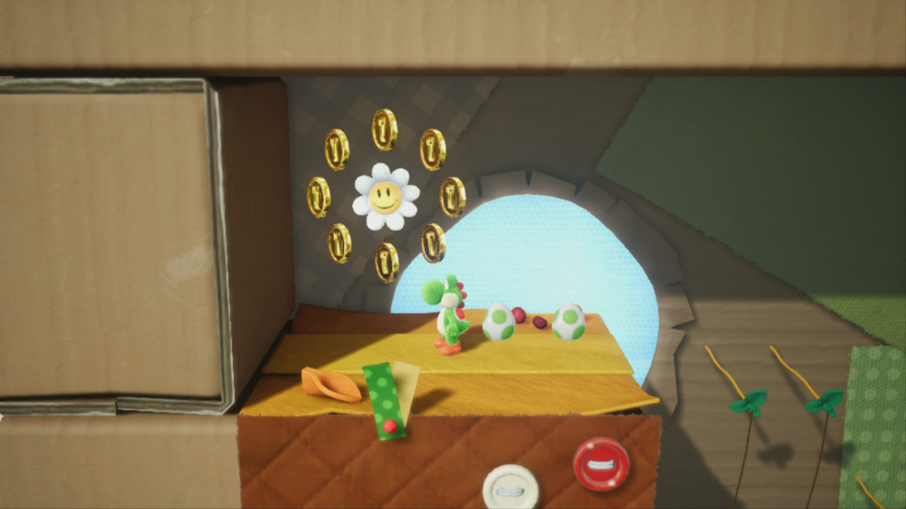 [28/03/2019] Yoshi's Crafted World: Welt 5 - Level 3: Eilen mit Seilen: Hoch oben über den Seilen findet ihr die Blume Nummer 5 dieses Levels.