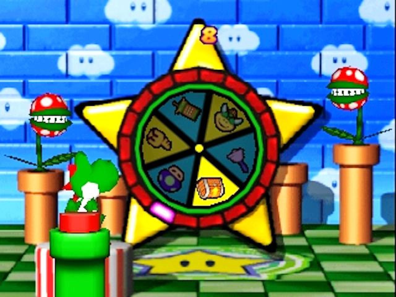 [08/03/2019] Mario Party 3 für das N64 steigerte die Zahl der Minispiele auf insgesamt 71. Hier spielt Yoshi gerade Glücksrad.