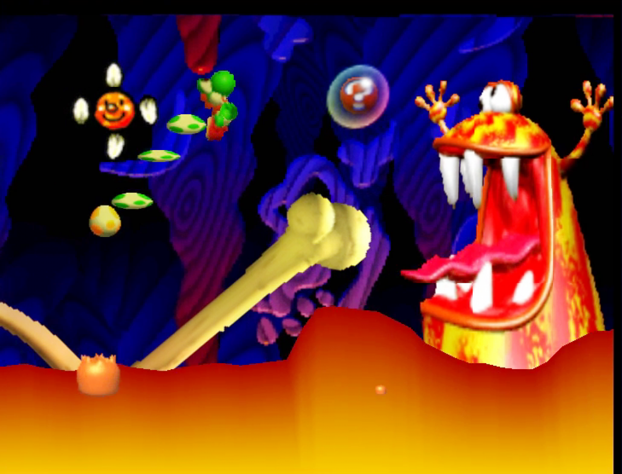 Schon vor über 20 Jahren verfügte Yoshi weitestgehend über das gleiche Moveset wie auch noch heutzutage, zum Beispiel Stampfen, Flatterflug und Eierwurf.