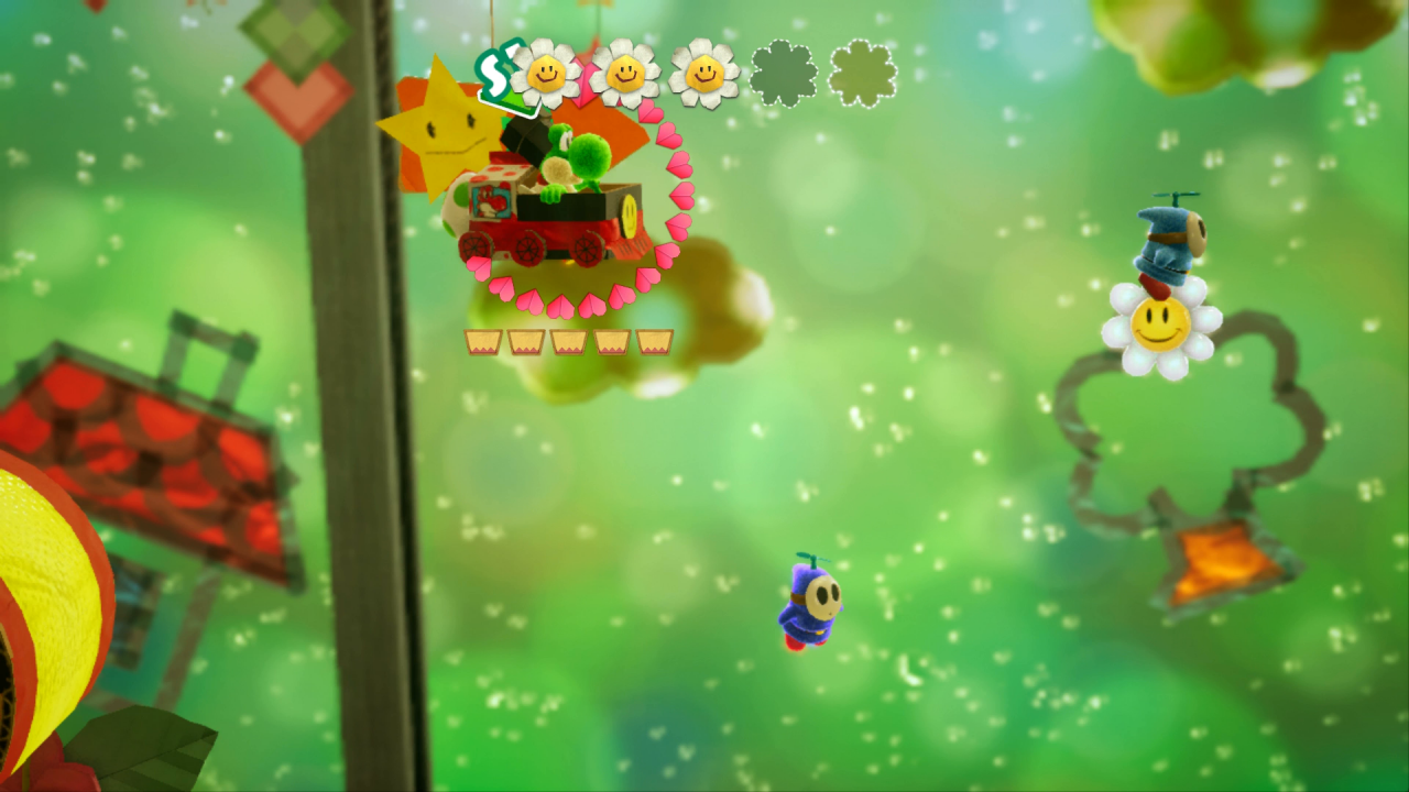[02/04/2019] Yoshi's Crafted World: Welt 16 - Level 1: Trampelpfad: Kurz vor dem Ende hält ein Shy Guy die fünfte Blume fest.