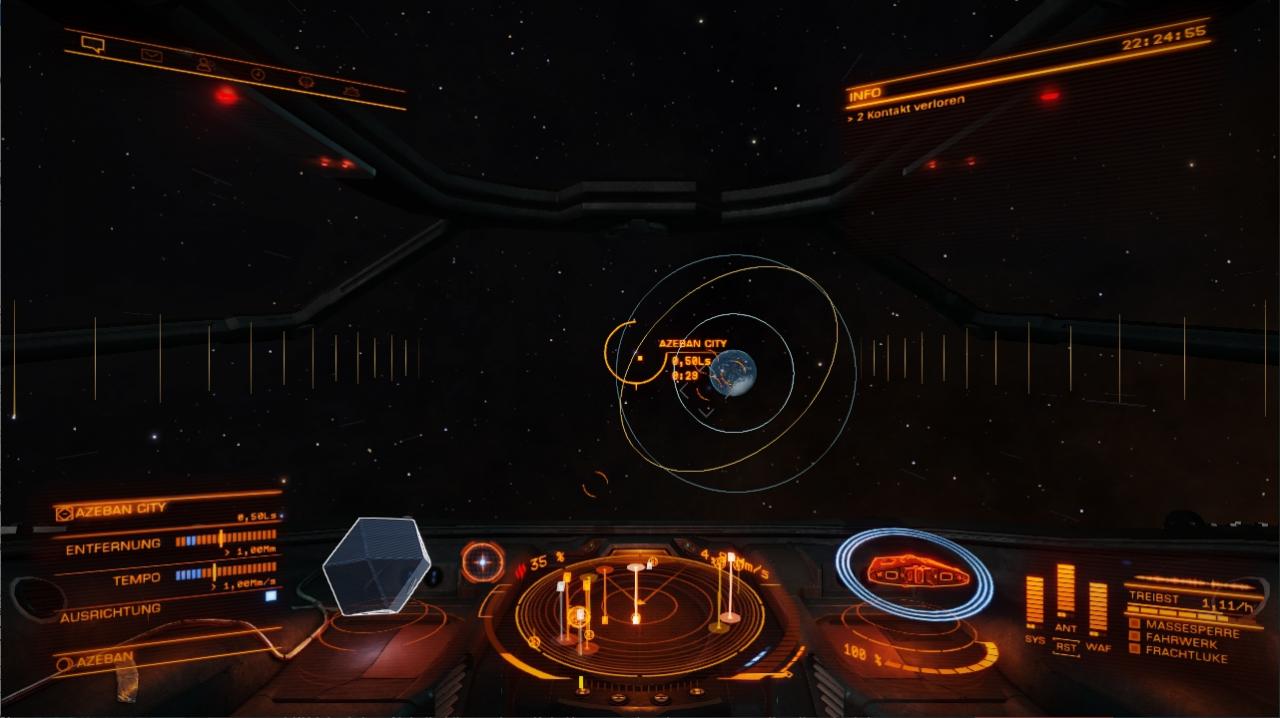 [26/04/2019] Im Supercruise-Flugmodus von Elite: Dangerous werden euch die Umlaufbahnen der umliegenden Planeten angezeigt.