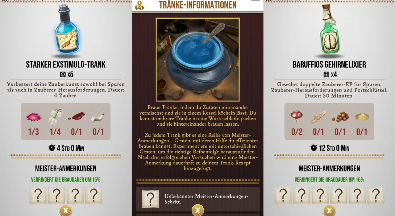 [03/07/2019] Harry Potter - Wizards Unite - Tränke brauen, alle Gesten für die Meister-Anmerkungen im Überblick.