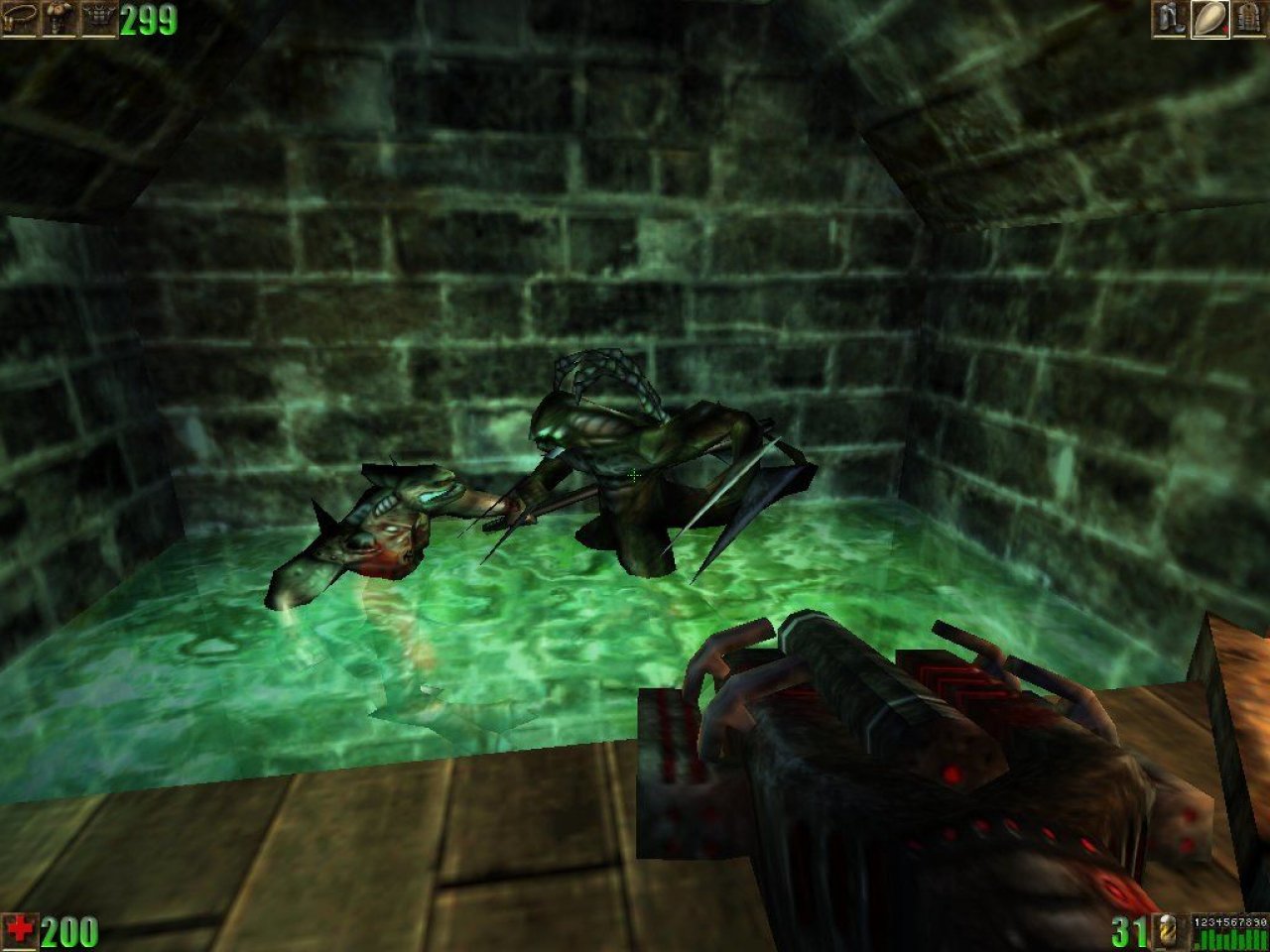 [13/07/2019] Wilde Kreaturen: Treffen die Unreal-Monster – wie hier ein Skaarj und ein Nali – aufeinander, bekämpfen sie sich automatisch. Das bringt viel Dynamik ins Spiel und sorgt obendrein für Überraschungsmomente.