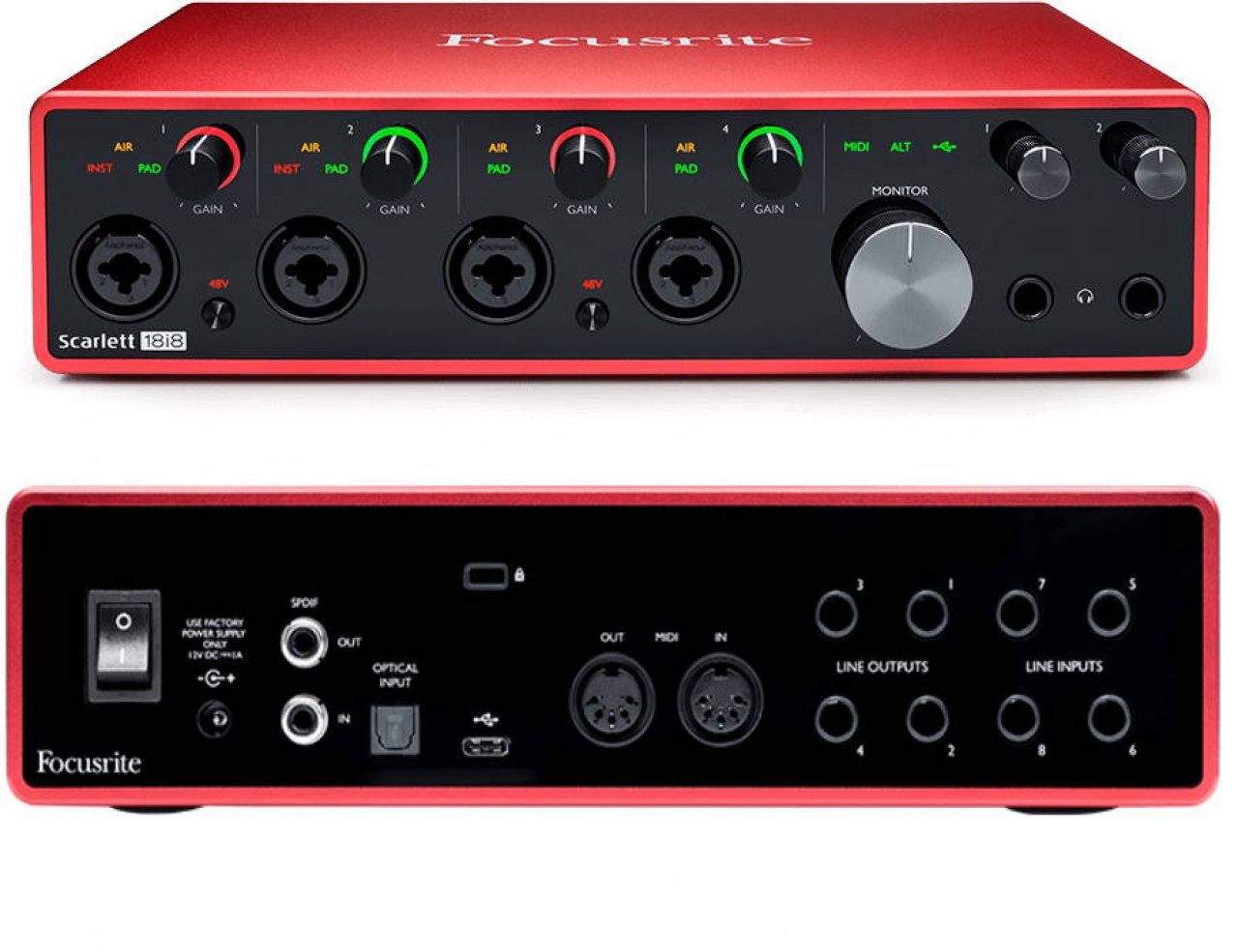 [16/08/2019] Ein Audiointerface für USB kann viele Anschlüsse bieten. Das Focusrite Scarlett 18i8 hat beispielsweise 18 Eingänge, was auch durch eine Doppelbelegung einiger Buchsen verwirklicht wird.