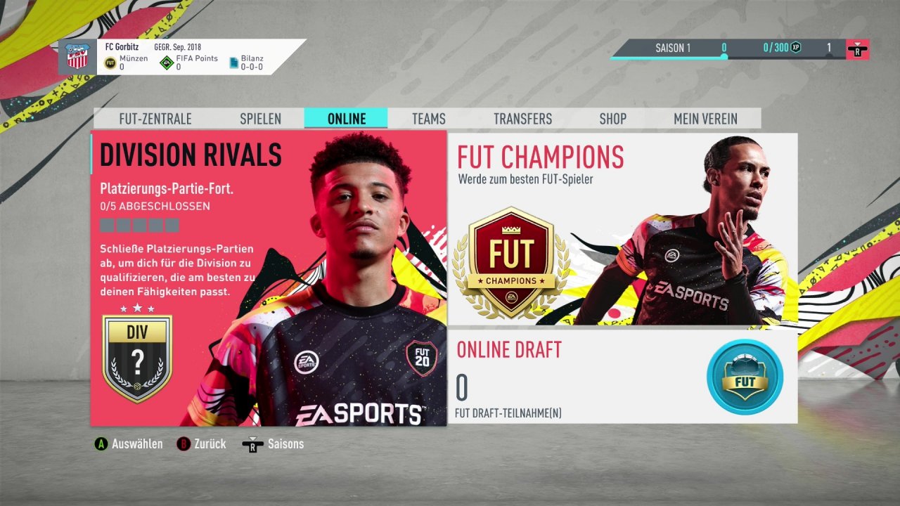 [26/09/2019] FIFA 20 - Ultimate Team - Im Online-Modus spielt ihr als Wettbewerb nur Division Rivals sowie FUT Champions.