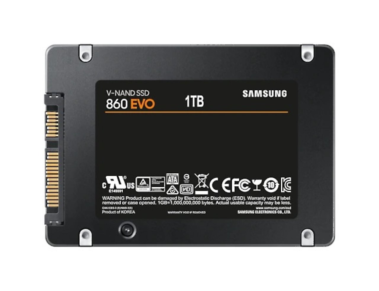 [25/10/2019] Bei dieser Samsung SSD 860 EVO sieht man links gut die beiden Anschluesse für SATA und Strom.