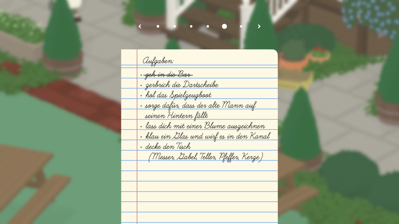 [02/10/2019] Auf einer handschriftlichen Liste sehen wir, welche Aufgaben zu erledigen sind, um den Menschen das Leben schwer zu machen. (Switch)