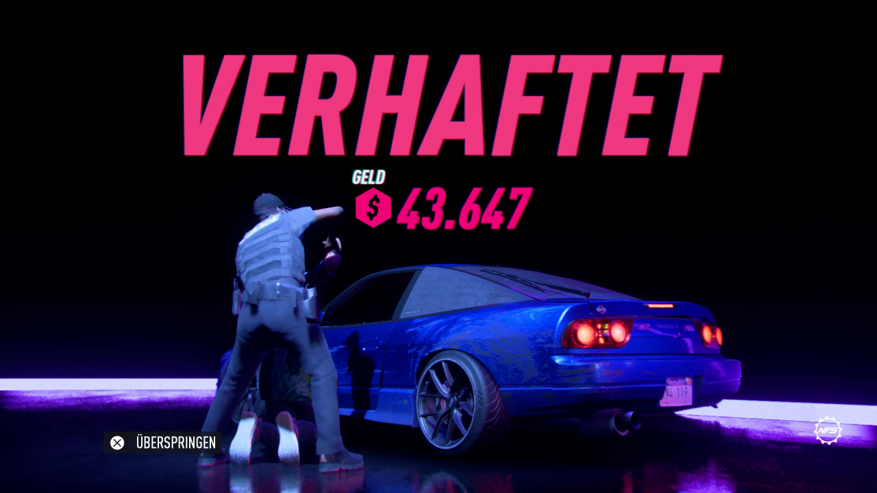 Wer von den Cops verhaftet wird, verliert alle nachts erspielten Fortschritte. Immerhin dürft ihr aber euer Auto behalten.