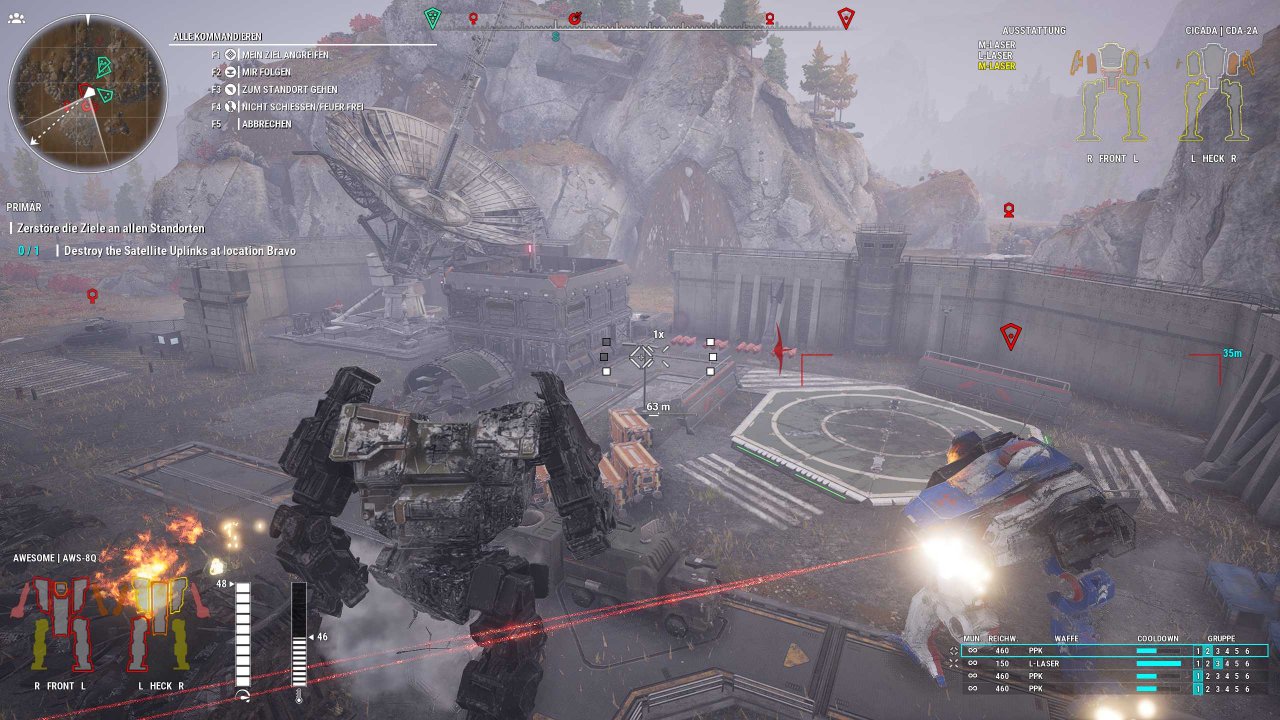 [10/12/2019] Mechwarrior 5: Mercenaries - Normalerweise kein fairer Kampf. Die 40 Tonnen schwere Cicada aus dem Haus Davion kann es im Normalfall nicht mit einem 80-Tonner wie dem Awesome aufnehmen. Dummerweise ist unser Mech schon etwas stärker angeschlagen.