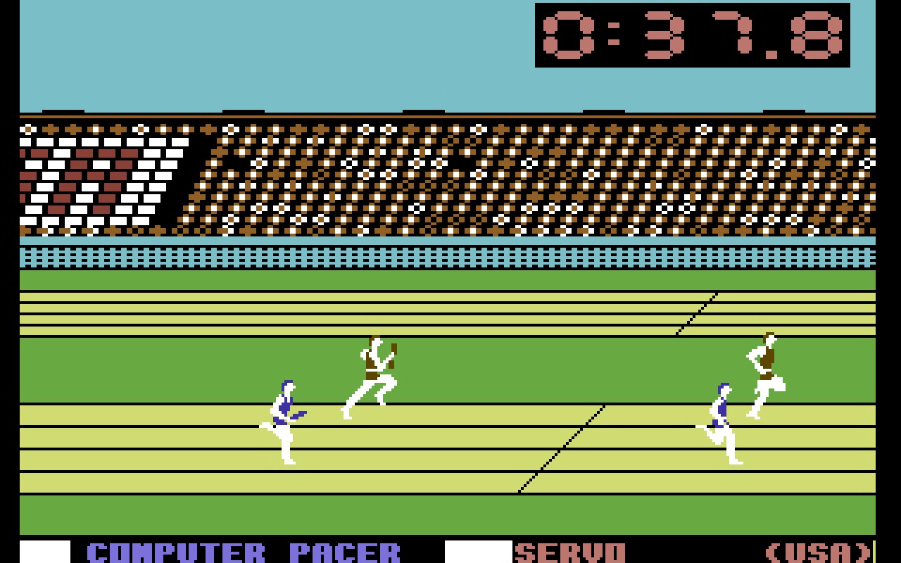 [24/01/2020] 100 Meter Sprint und Staffellauf erinnerten stärker an den Activision-Klassiker Decathlon als die meisten anderen Disziplinen. Hier beschleunigten die Athleten durch rhythmisches Hin- und Herbewegen des Joysticks. &nbsp;